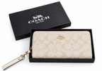 Coach Signature Canvas Long Zip Wallet – Dark Brown